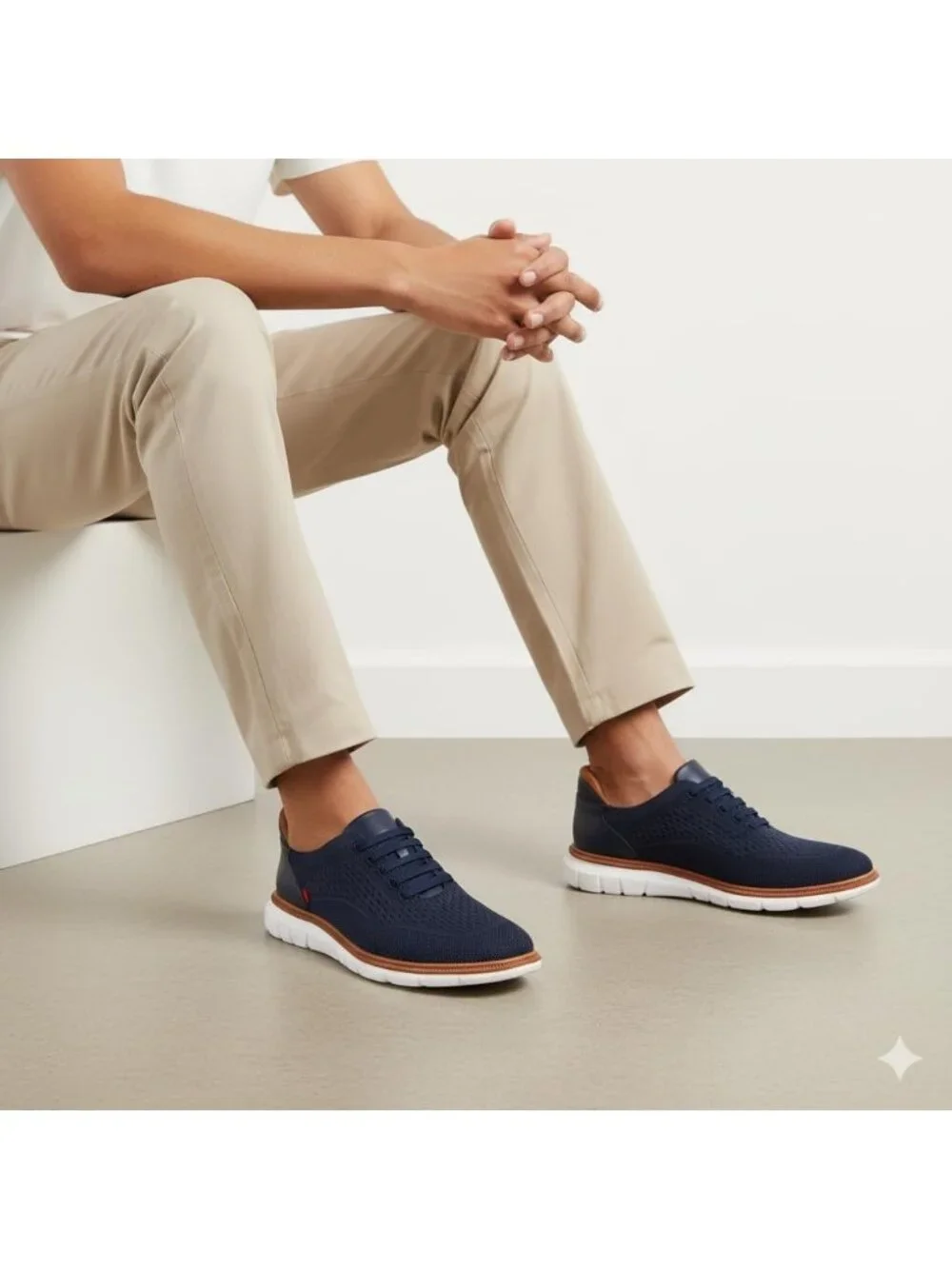 Marc Joseph Men's Navy Leather Slip On Round Toe Solid Comforts Oxfords Shoes